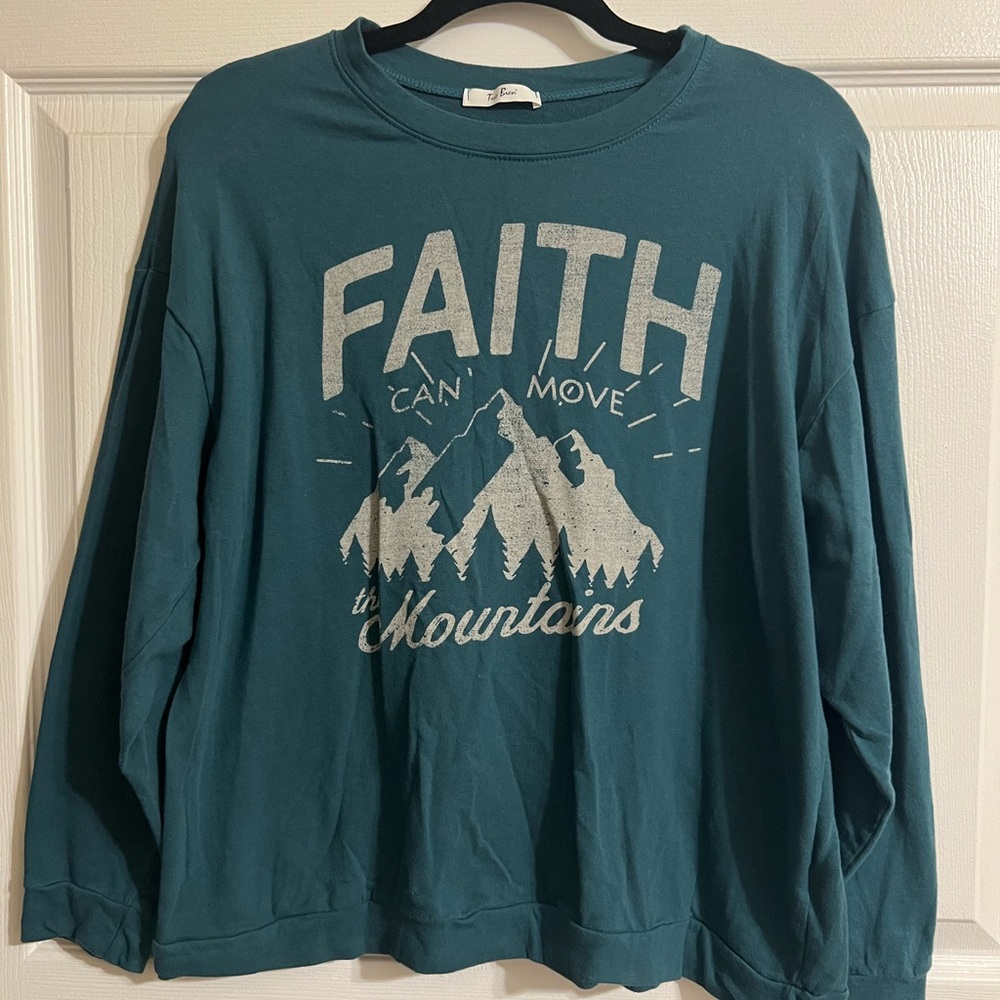 Teal Faith Can Move Mountains Lightweight Sweatshirt
